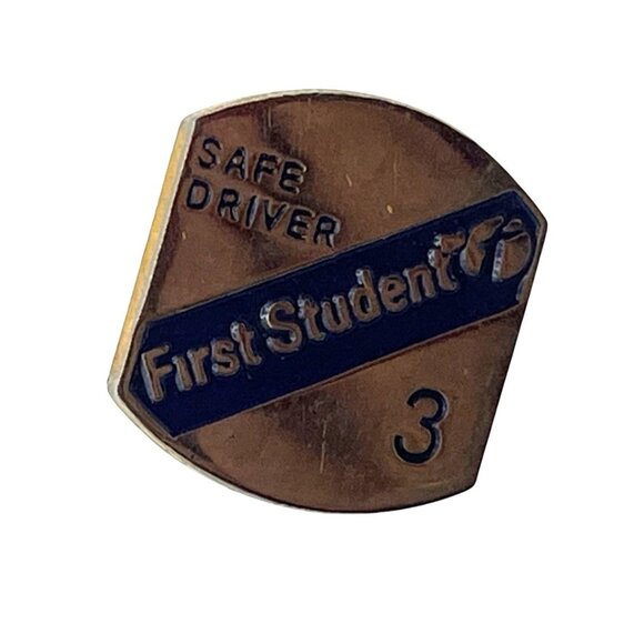 First Student Safe Driver 3 Year Vintage Bronze Lapel Pin Badge A452 - Picture 1 of 4
